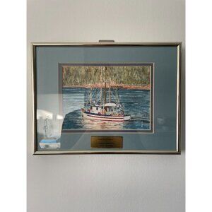 Original Watercolor Painting Framed Art fish boat trawler Signed by Dave Hay